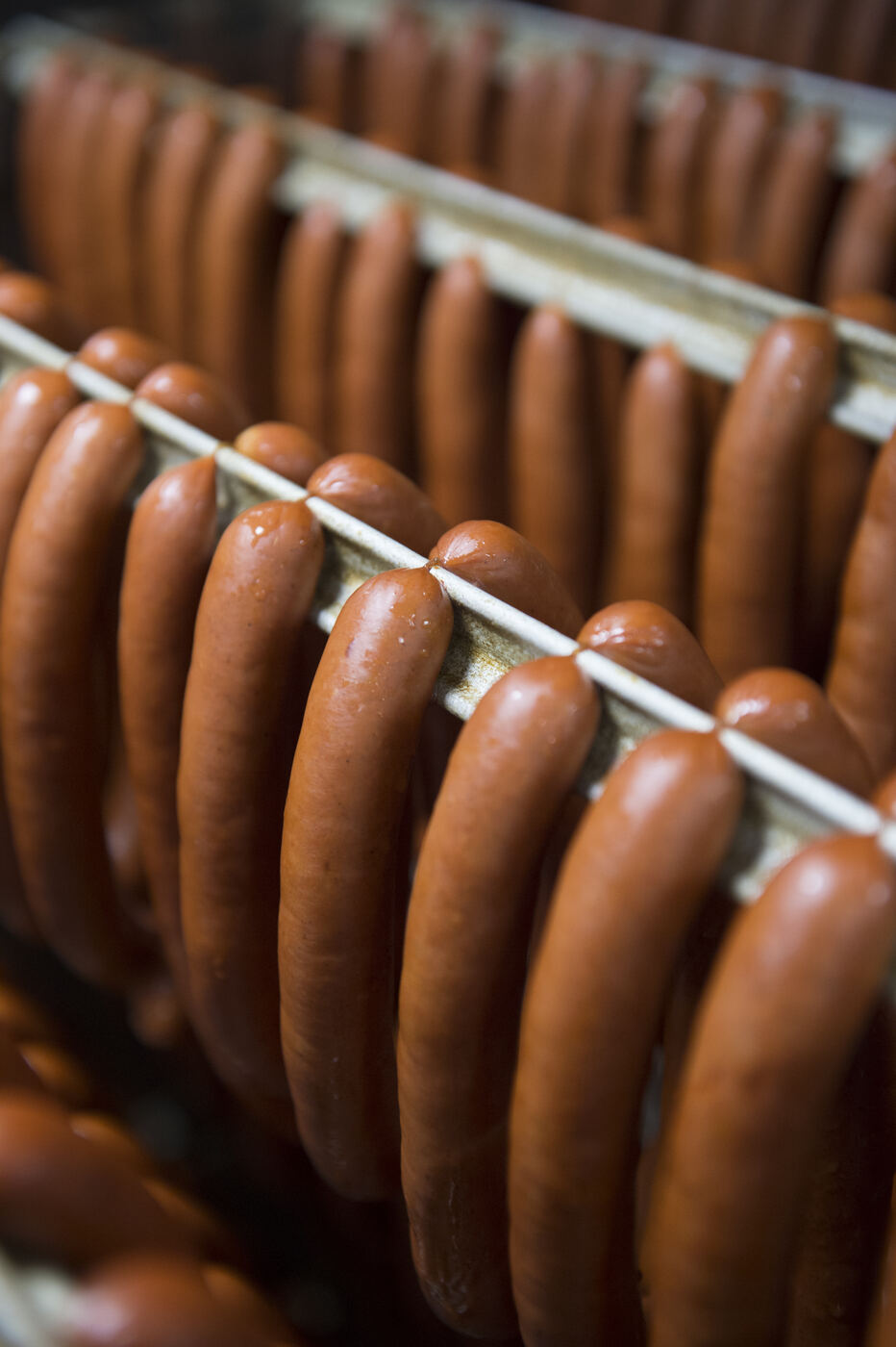 Saucisses de Francfort à la sortie du fumoir
